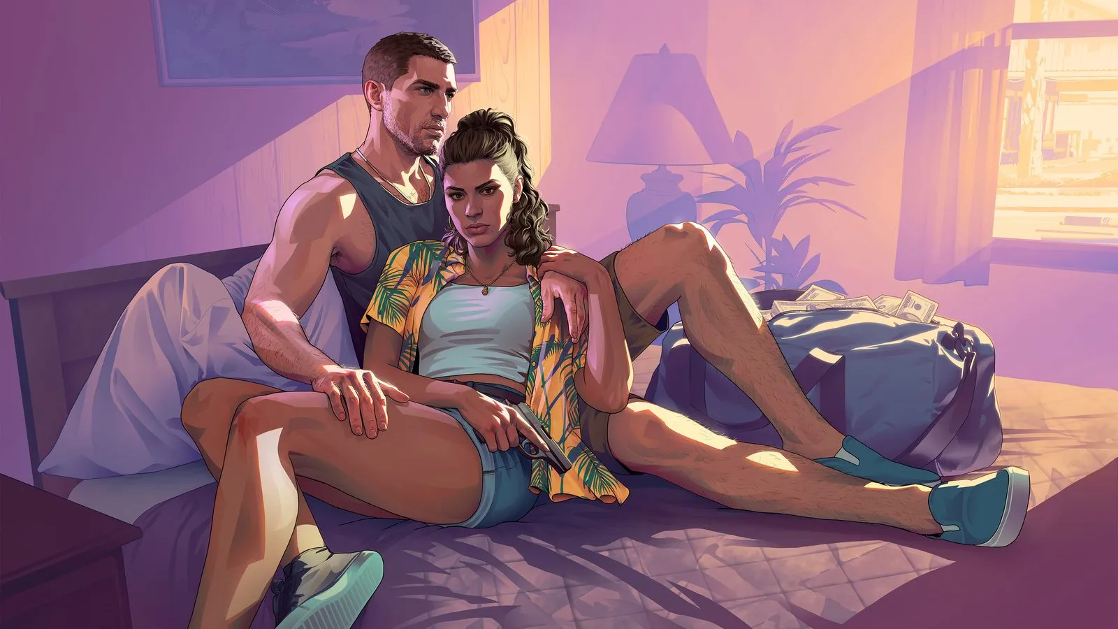 Jason and Lucia relaxing in a motel room